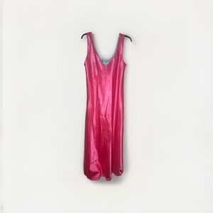 Fernando‎ Sanchez Vtg Maxi Pink Floral Satin Slip Dress Size Large Rare